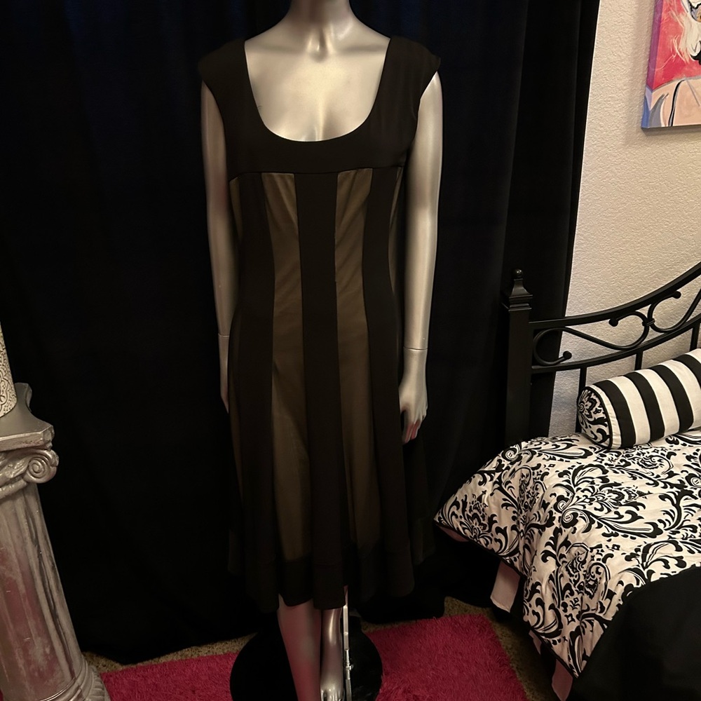 Connected Apparel Black and Brown Midi Dress